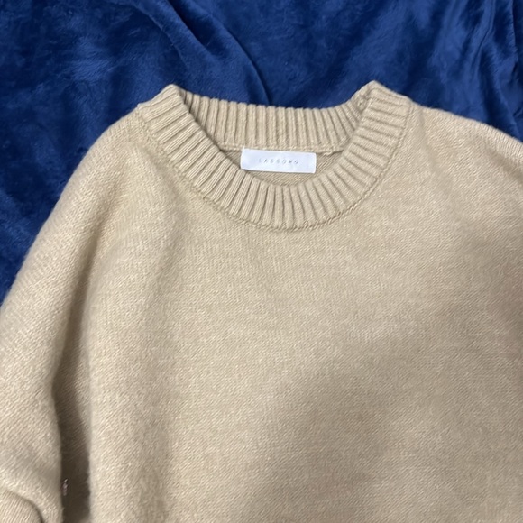 LASSONG Korea Loose Fit Oversized Sweater Wool Beige Sweater - Picture 2 of 5